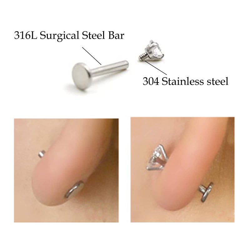 CANDYFANCY 16g 2/3/4mm Cubic Zirconia Stone Triple Forward Helix Ear Cartilage Tragus Studs Lip Piercing Earrings 16 gauge(2mm stone, 8mm Length, 2pcs) - Image 4